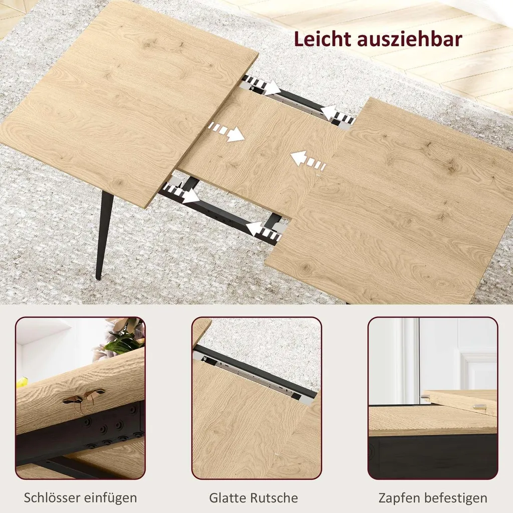 Grande table à manger extensible stable et robuste, bois et métal - 5
