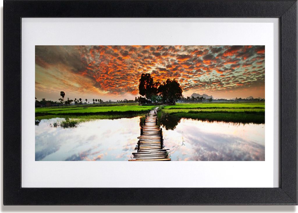 Bild 30x20 MDF-Rahmen Wandkunst Bridge Lake Landschaft