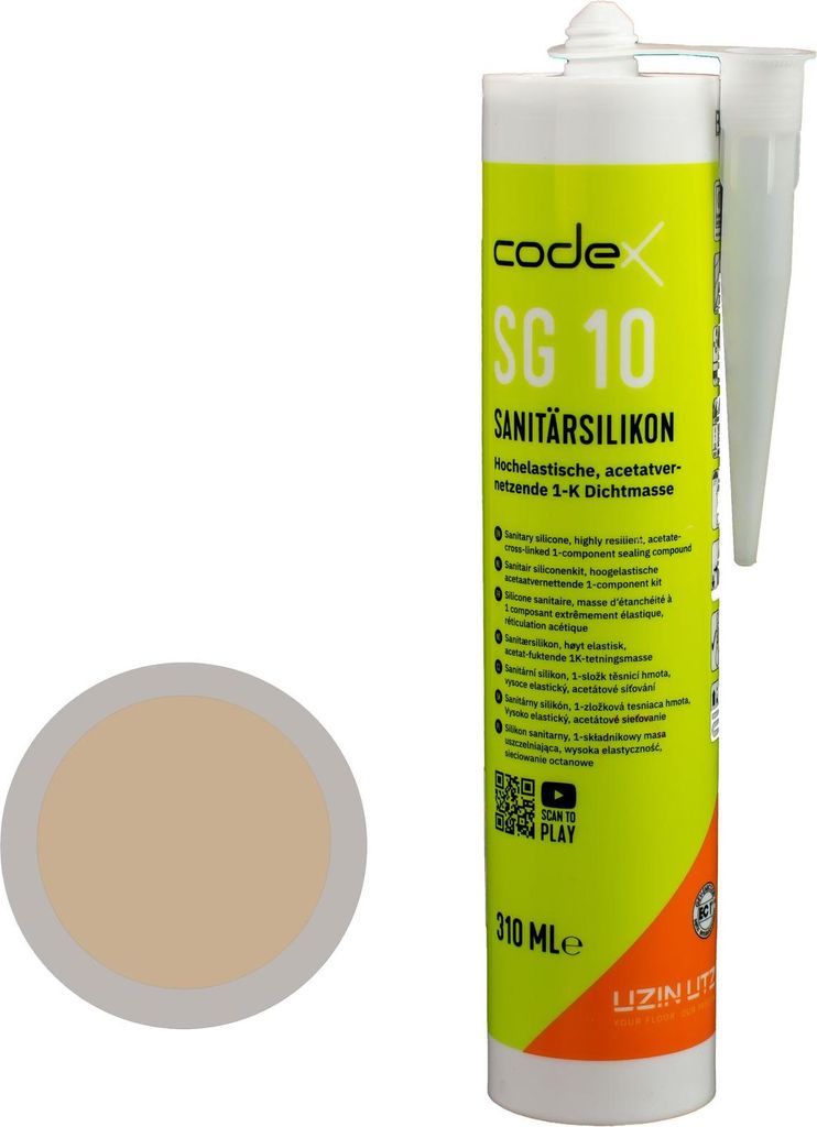 A tube of sealant and a color swatch.