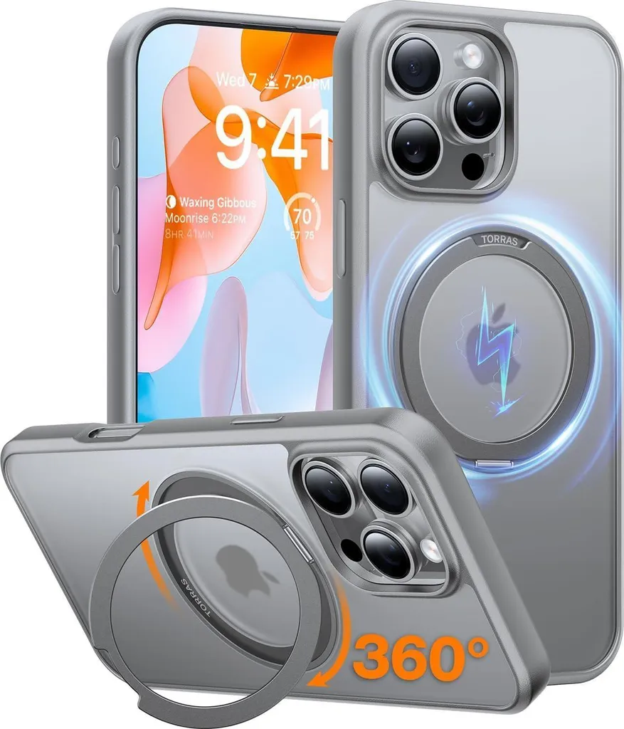 Protection iPhone 16 Pro Torras Ostand Pro Antichoc et Magnétique Grise