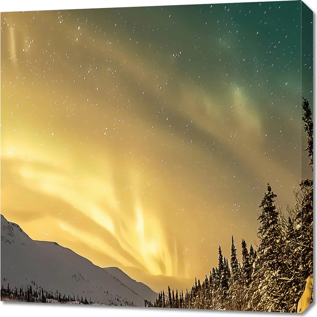 Stampa Artistica Aurora Boreale 70x70 cm - Panorama Inverno