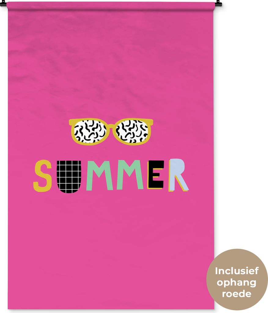 MuchoWow Wandteppich Wandbehang Sommer - Sonnenbrille - Rosa 120x180 cm Tapisserie Dekoration Wandtuch - Schlafzimmer - Dekorationen für das Haus