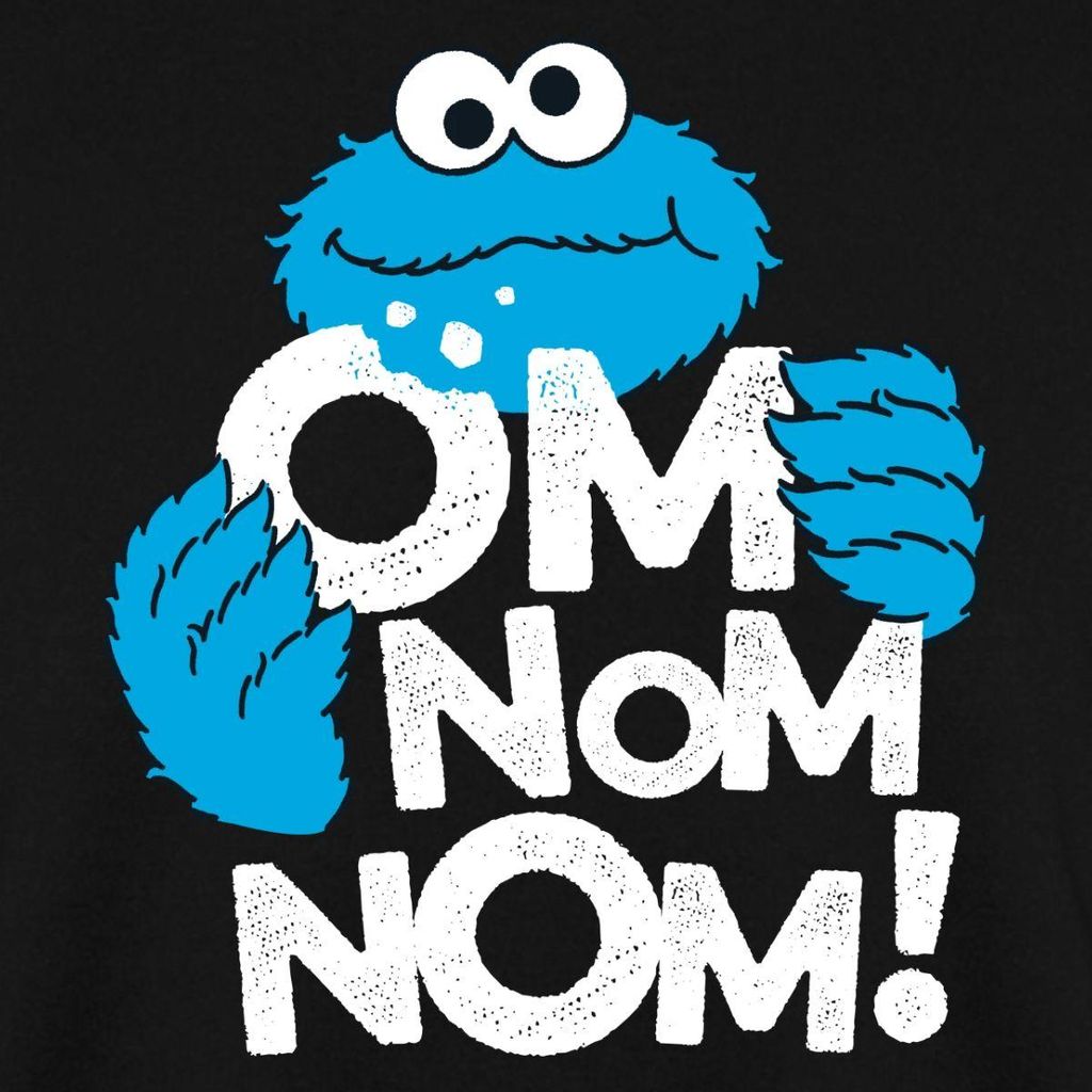 Spreadshirt Sesamstraße Krümelmonster Om Nom Nom Uni Pullover, M, Schwarz