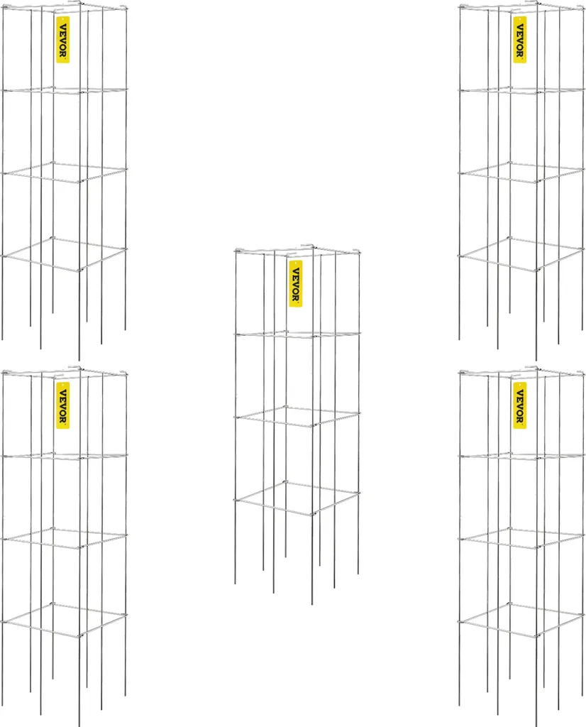 Cages à Tomates Carrées en Acier Revêtu PVC Argenté Lot de 5 Supports