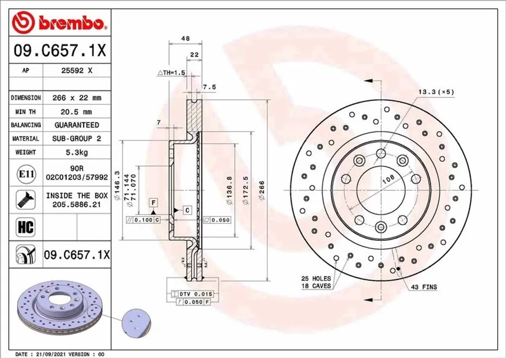Paire de Disques de Frein Sport Brembo Xtra pour Essieu Avant Voiture