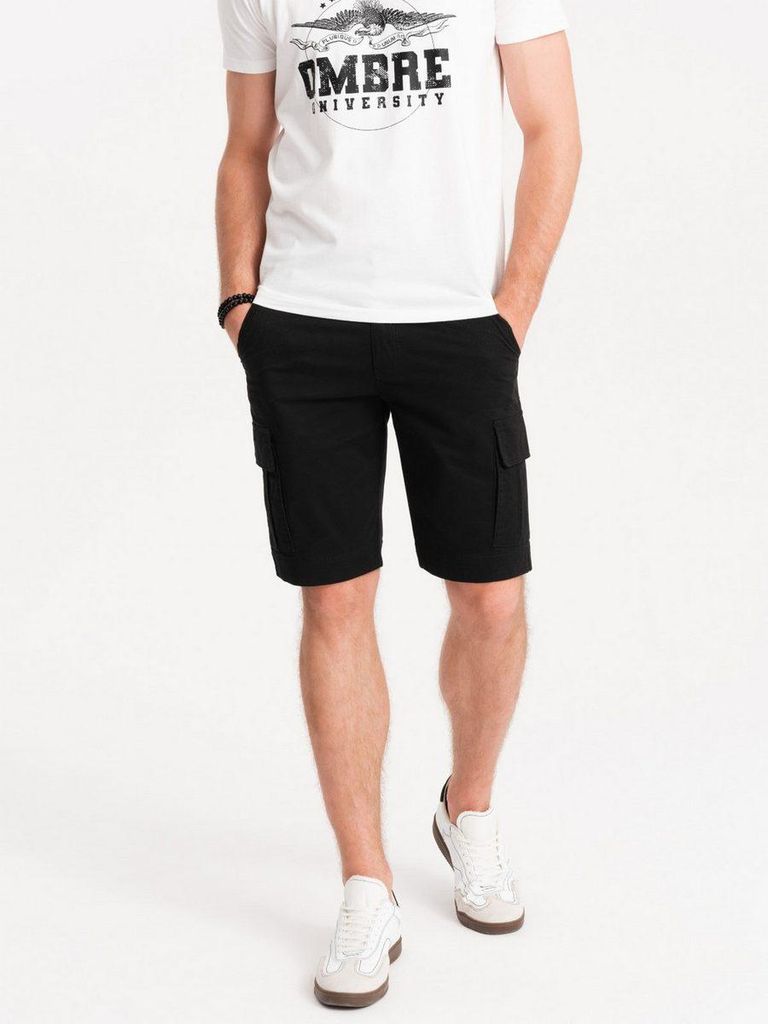 Ombre Einfarbige Herrenshorts mit Cargotaschen schwarz XXL