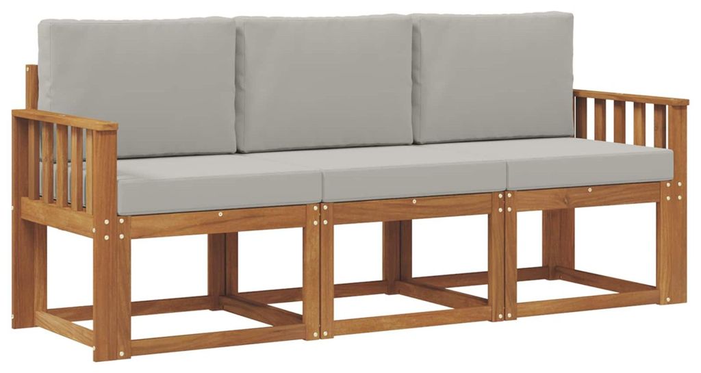 vidaXL Outdoor-Sofagarnitur mit Kissen 3 pcs Natürlich und Hellgrau