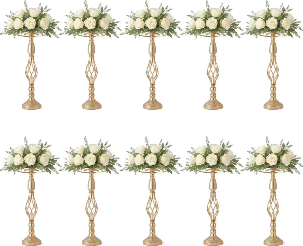Support de fleurs en métal or, colonne décorative pour centre de table