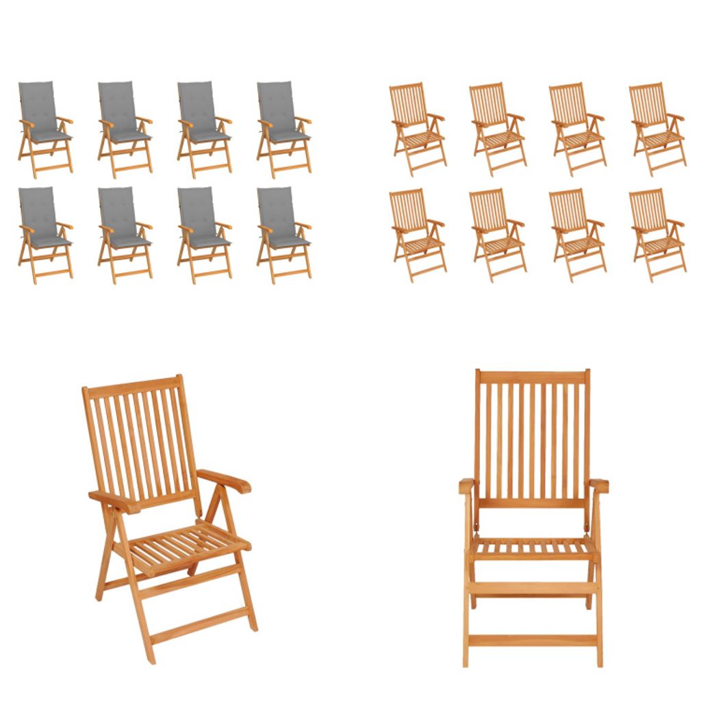 vidaXL Garten Liegestühle mit Kissen 8 Stk. Massivholz Teak - Gartenstuhl - Gartenstühle - Garten-Liegestuhl - Garten-Liegestühle