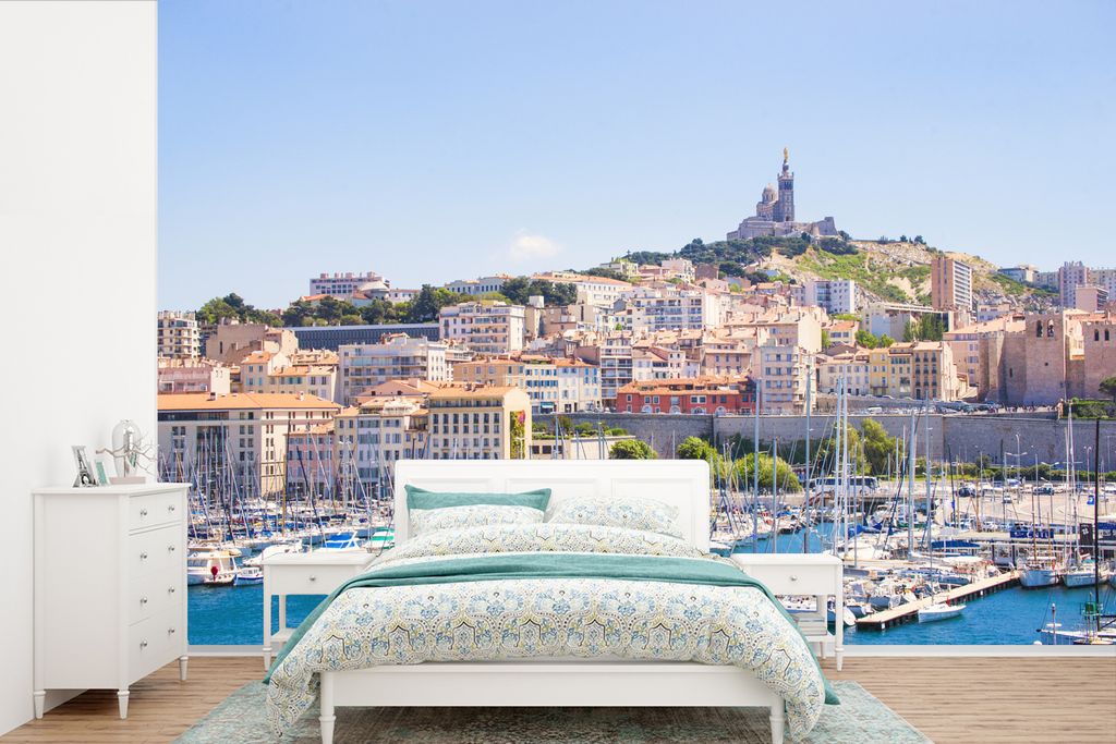 MuchoWow Fototapete für Wohnzimmer oder Schlafzimmer Wandtapete Vinyl Motivtapete Hafen von Marseille - 525x350 cm - Das Hintergrundbild