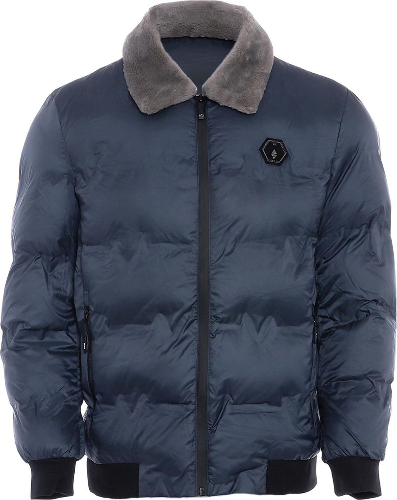 rovic herren steppjacke mit kunstfellkragen - grau, XXL
