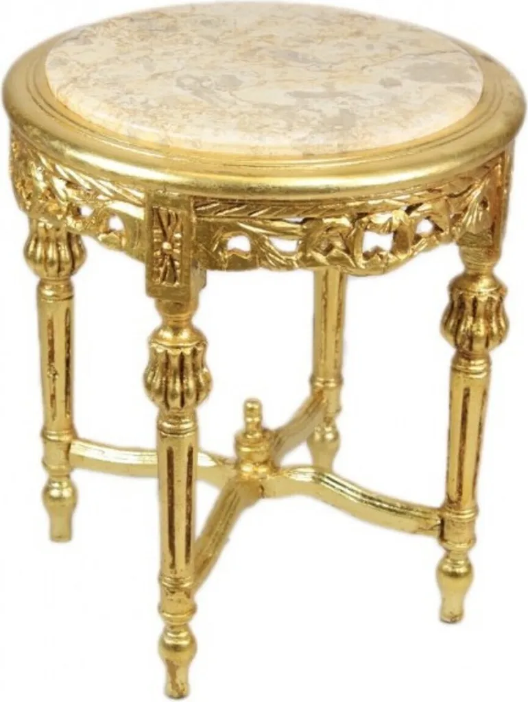 Casa Padrino Table d'appoint baroque marbre crème et doré 50x45cm