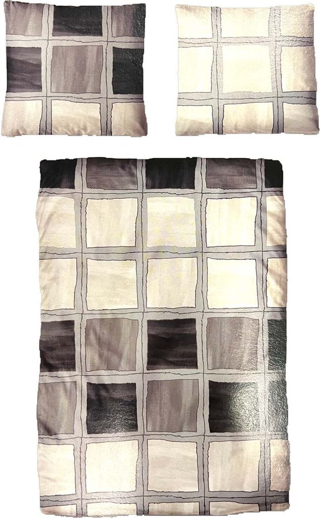 Hochwertige Biber Bettwäsche Baumwolle  Grafisch Grau Beige Produktbild 