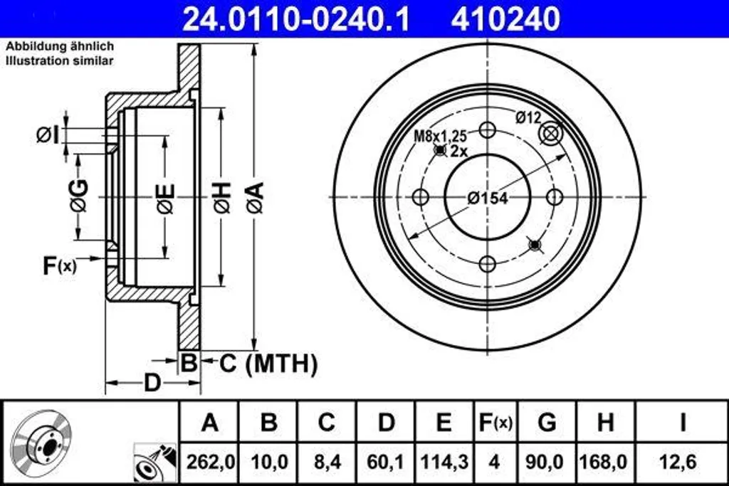 Disque de frein haute performance ATE MB668083 pour Lancer et Galant