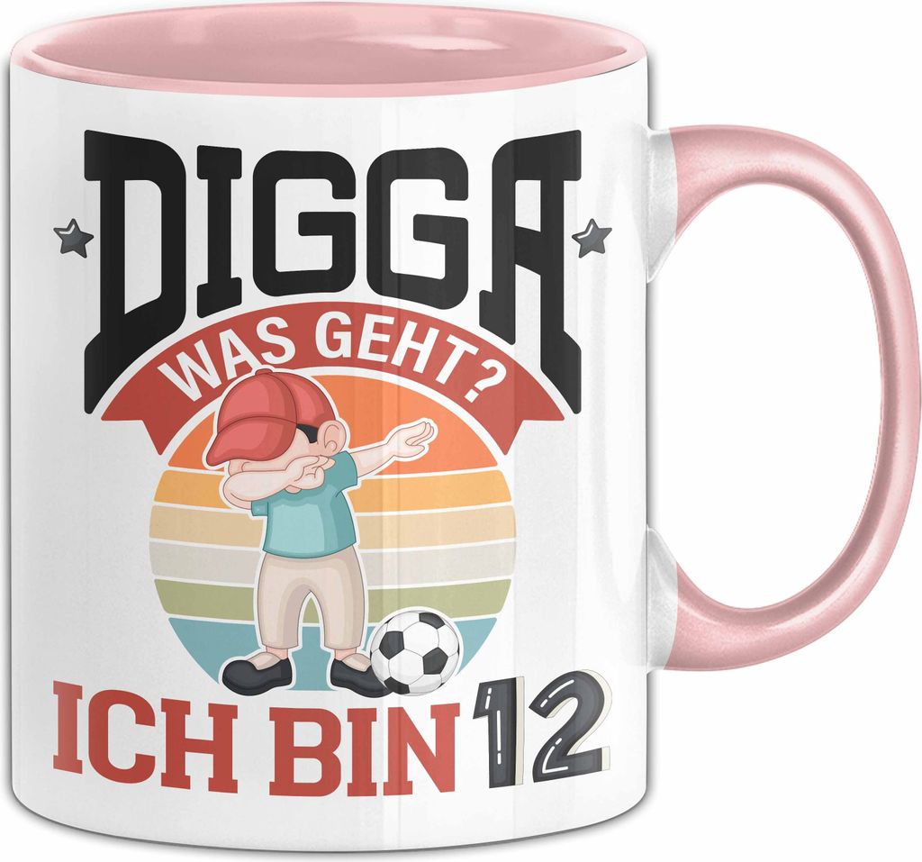 12. Geburtstag Geschenk Tasse Becher Jungs Sohn Geburtstagsgeschenk Digga Was geht Ich Bin 12 (Rosa)