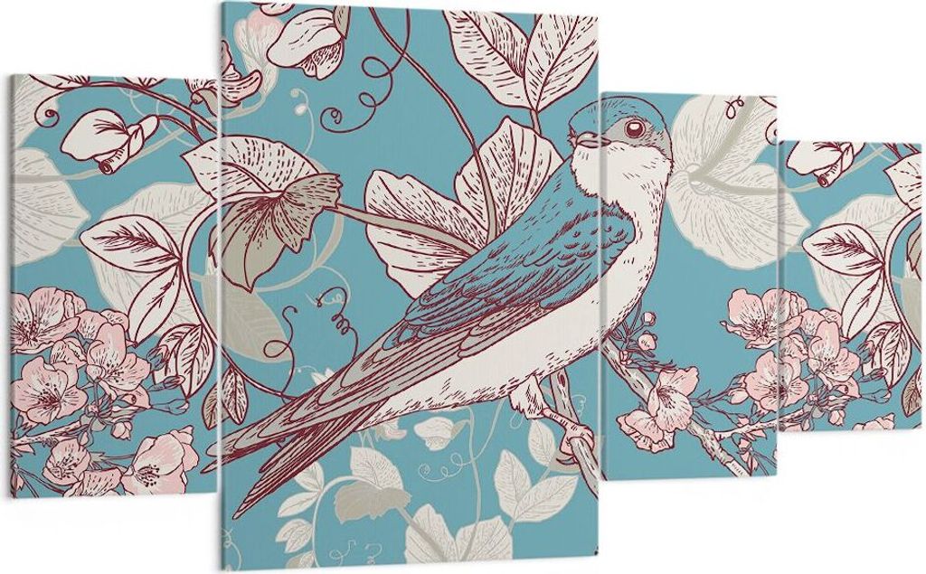 Bild auf Leinwand - Leinwandbild - Vogel Baum modern - 160x90cm - Wand Bild - Wanddeko - Wandbilder - Leinwanddruck - Bilder - Kunstdruck - Wanddek...