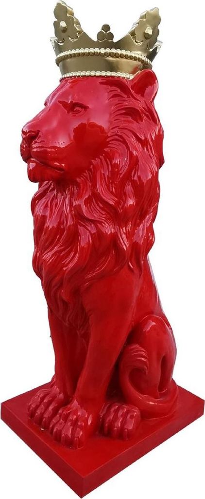 Casa Padrino Luxus Dekofigur Löwe mit Krone Rot / Gold H. 80 cm - Wetterbeständige Deko Skulptur - Wohnzimmer Deko - Garten & Terrassen Deko Tier...