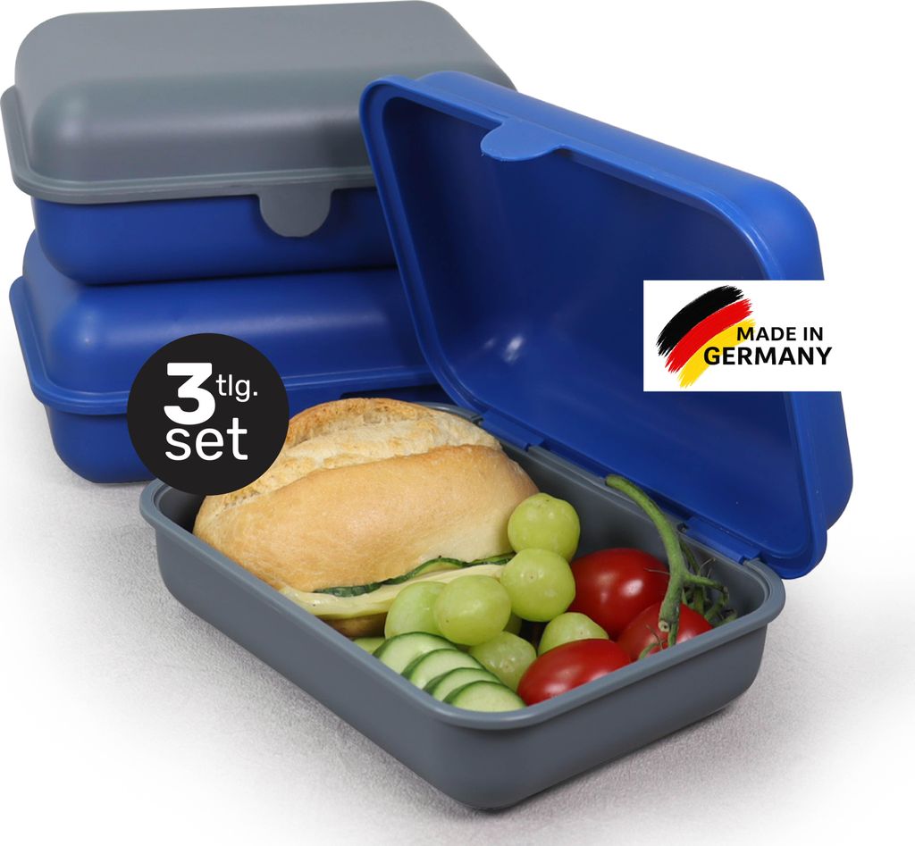 Lunchbox 3er Set 1200 ml – Brotdosen mit Deckel, BPA-frei, mikrowellen & spülmaschinengeeignet, Germany, für Kinder & Erwachsene