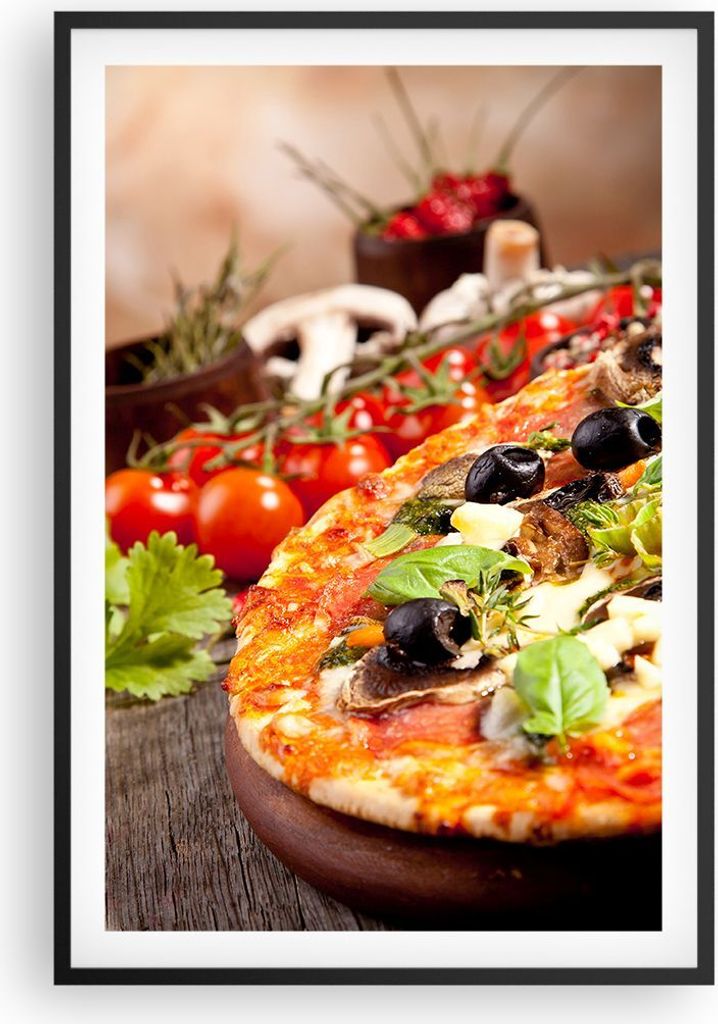 Gerahmtes Poster - Schwarzer Rahmen - Pizza Essen Italien Tradition - 61x91,5 cm - Wand Bild - Wanddeko - Wandbilder - Wandposter - Bilderrahmen - ...