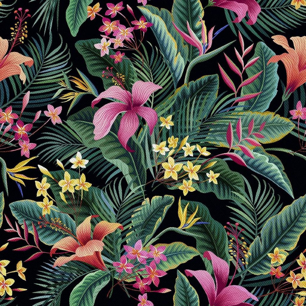 OUTDOOR DEKOSTOFFE OXFORD - Motiv rosafarbene tropische Blumen I DX273