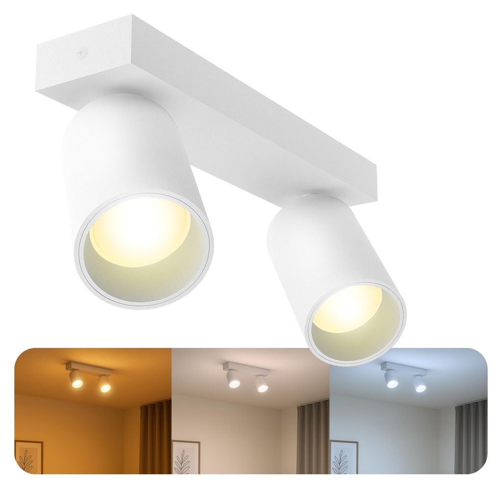 SSC-LUXon NUVIO Deckenstrahler 2 flammig Spotbalken weiß schwenkbar – inkl. 3W GU10 LED Lampe drei einstellbaren Lichtfarben 3CCT – Deckenspot...