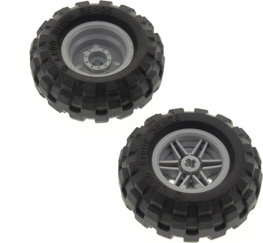 2x Lego Technic Rad 56x26 schwarz Felge 30.4x20 neu-hell grau 55976 56145c02