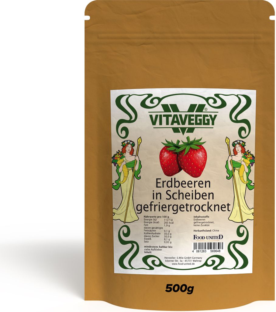 VITAVEGGY ERDBEEREN SCHEIBEN CHIPS 500g gefriergetrocknete Erdbeeren von Food-United Trockenobst Trockenfrüchte aus China, dried strawberry chips,...