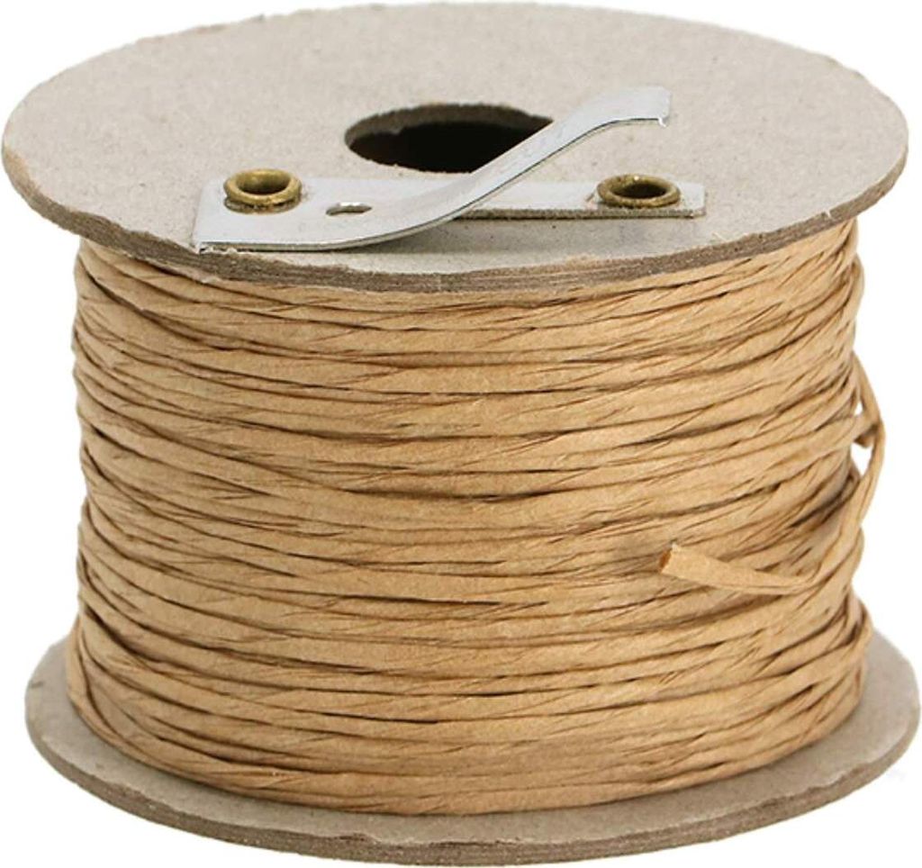 A spool of brown paper twine with a metal cutter attached to the top.