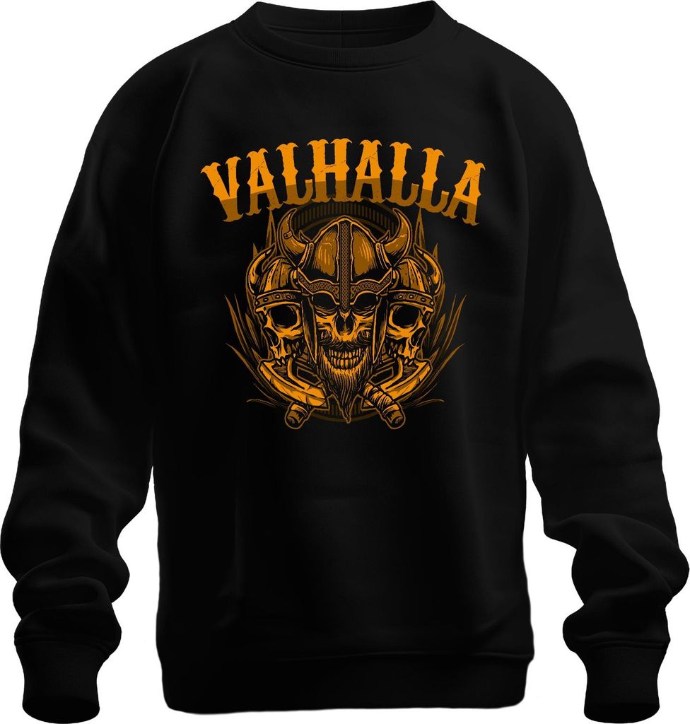 Valhalla Wikinger Totenkopf Helm Äxte Nordisch Mythologie Runen Uni Sweatshirt Pullover, Schwarz, M
