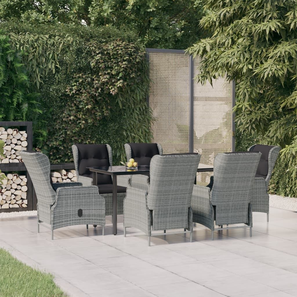 Maison Exclusive - 7-tlg. Garten-Essgruppe Hellgrau Poly Rattan