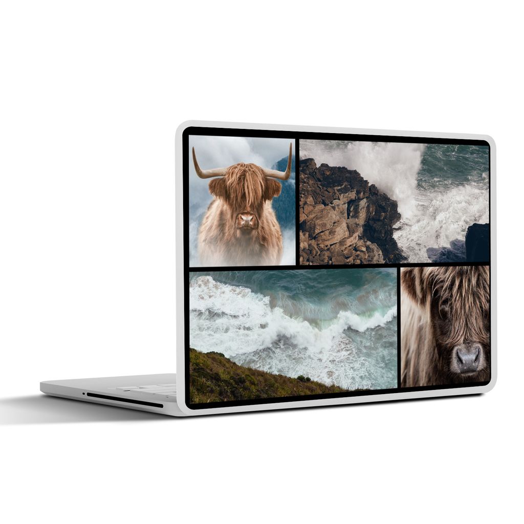 MuchoWow Laptop Aufkleber Sticker Cover Schottischer Highlander - Collage - Steine - Meer 30x21 cm - Sticker für Laptop - Selbstklebend