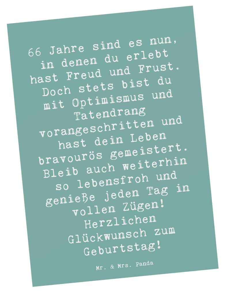 Mr. & Mrs. Panda Postkarte Spruch 66. Geburtstag - Meeresbrise - Geschenk, Postkarten, Geburtstagssprüche, Happy Birthday, Ansichtskarte, Geschenk...