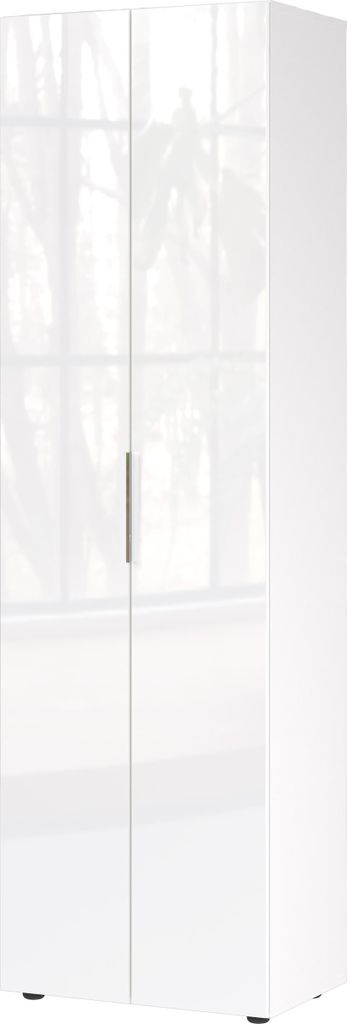 Garderobenschrank >GW-GENOVA< 5 Böden, Kleiderstange, Glas / Weiß - 59x197x40cm (BxHxT)