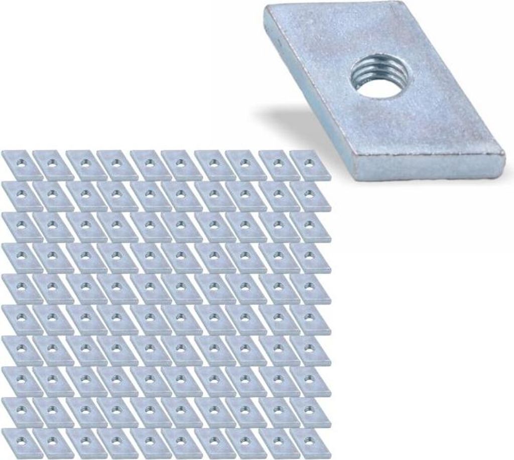 100x Nutenstein | Gewindeplatte Rhombus 20x13x4 mm M6 Gewinde Winkel 24° | Stahl verzinkt 5-8um