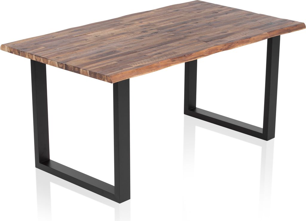 SalesFever Esstisch aus Akazie | 120x80 cm | Tischplatte 35 mm Akazie natur | Gestell U-Form Metall schwarz | B120 x T80 x H75 cm | natur – schwarz