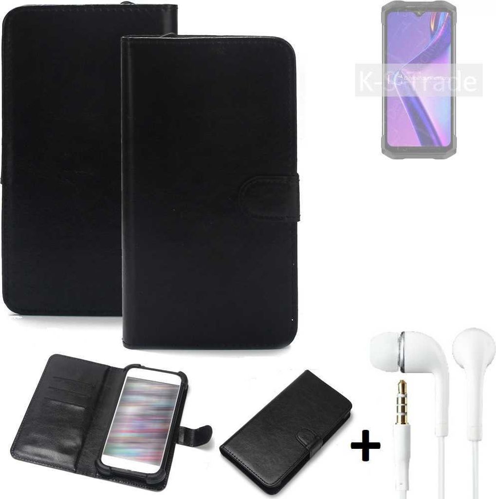 K-S-Trade Wallet Case Handyhülle kompatibel mit Doogee S98 Pro Schutzhülle Flip cover Flipstyle Tasche Hülle Flipcover Slim Bumper schwarz + in ear