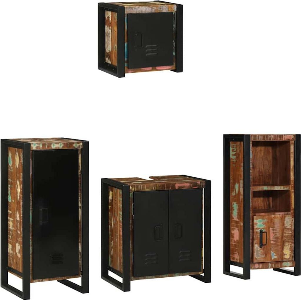 vidaXL Badezimmermöbel-Set mit Regal 4 pcs Massives upgecyceltes Holz