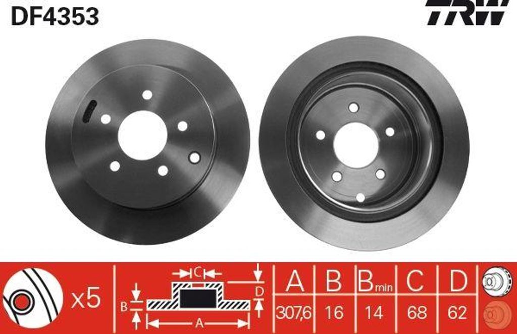 TRW DF4353 Bremsscheibe OE 43206CK000 kompatibel mit Murano