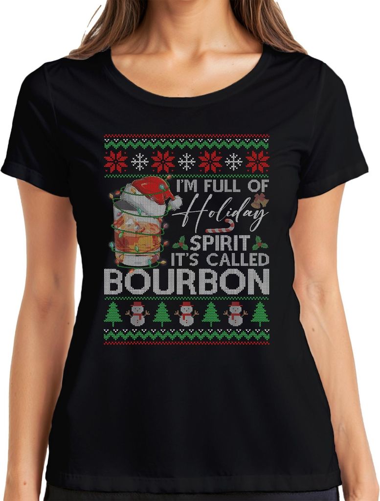 I'm Full Of Holiday Spirit It's Called Bourbon Funny Santa Xmas Damen T-Shirt, Schwarz, M