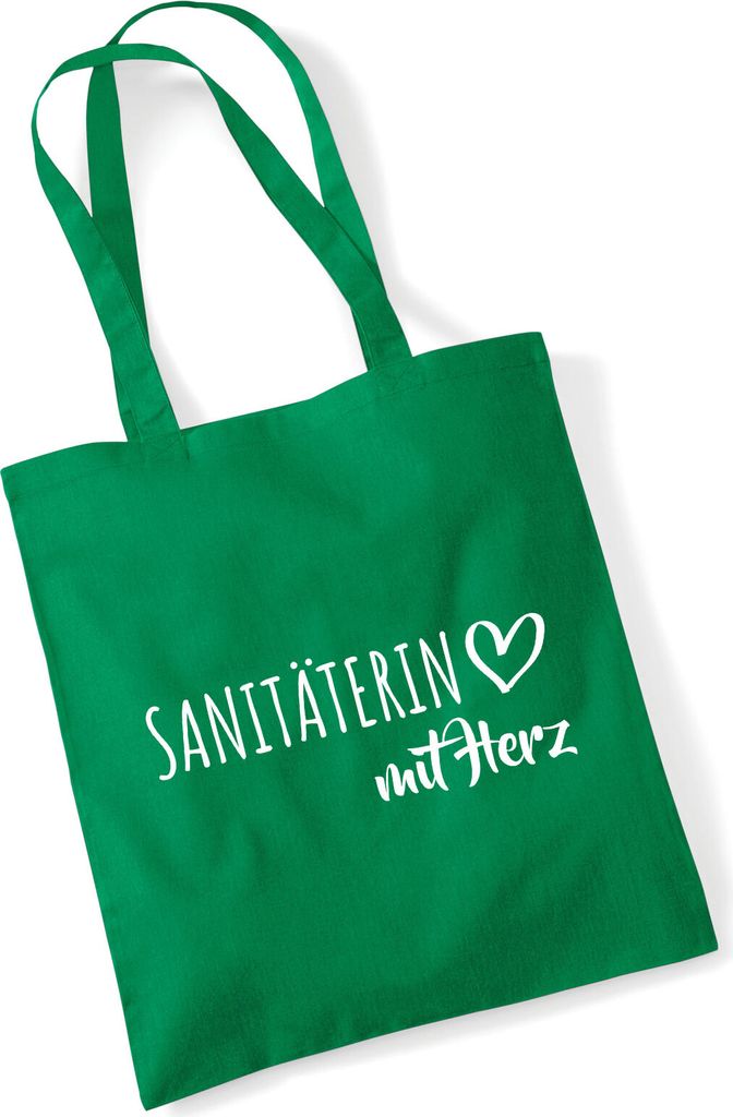 Huuraa Jutebeutel Sanitäterin mit Herz 10 Liter Kelly Green Baumwolle Tasche Geschenkidee