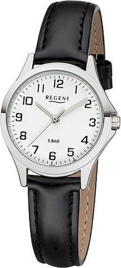 REGENT 2112418 Damenuhr 29 mm Weiß Silber Lederband 5 BAR