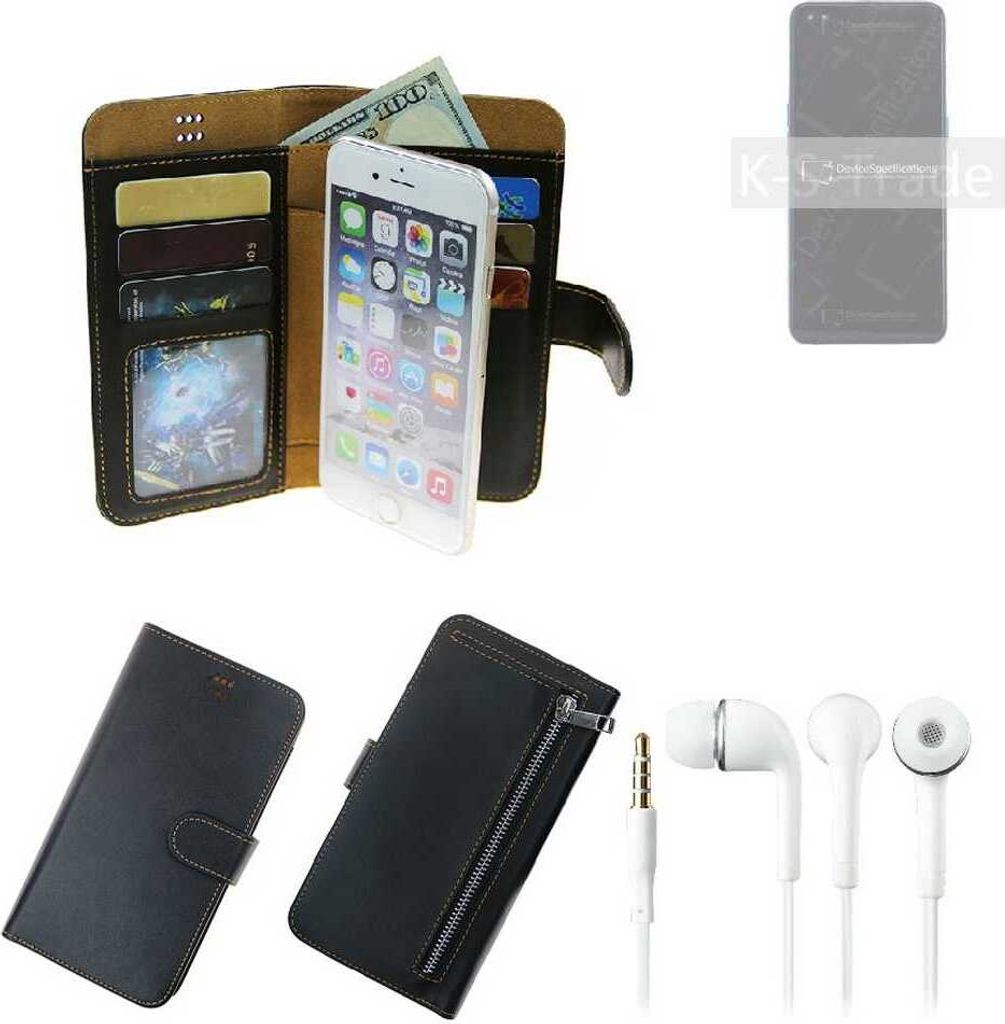 TOP SET Handy Hülle Schutz Hülle kompatibel mit Oppo Reno4 schwarz aus Kunstleder + Kopfhörer Smartphone Tasche vollwertige Geldbörse