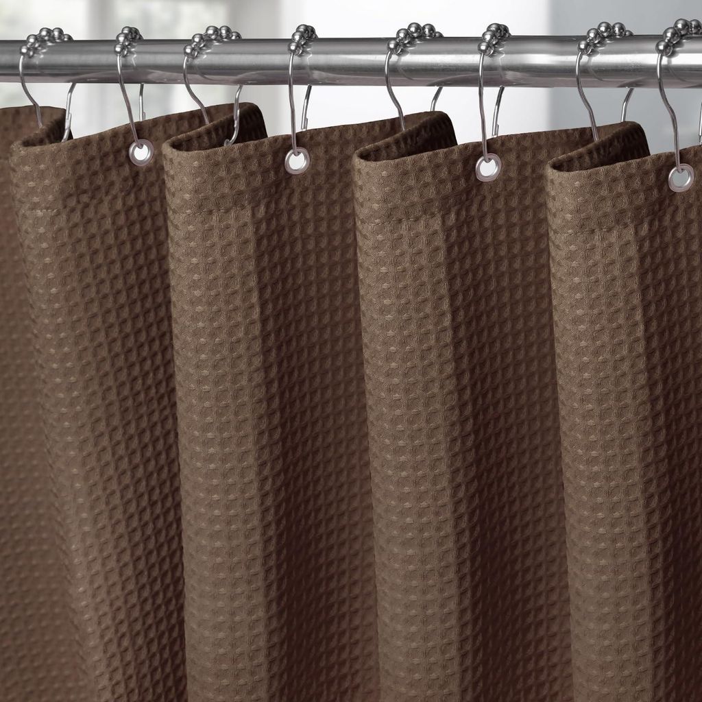 Duschvorhang mit Waffelstruktur und Metallringen, Textil-Badevorhang, schimmelresistentes Badezimmer-Vorhangset, wasserdichter und besonders robust...