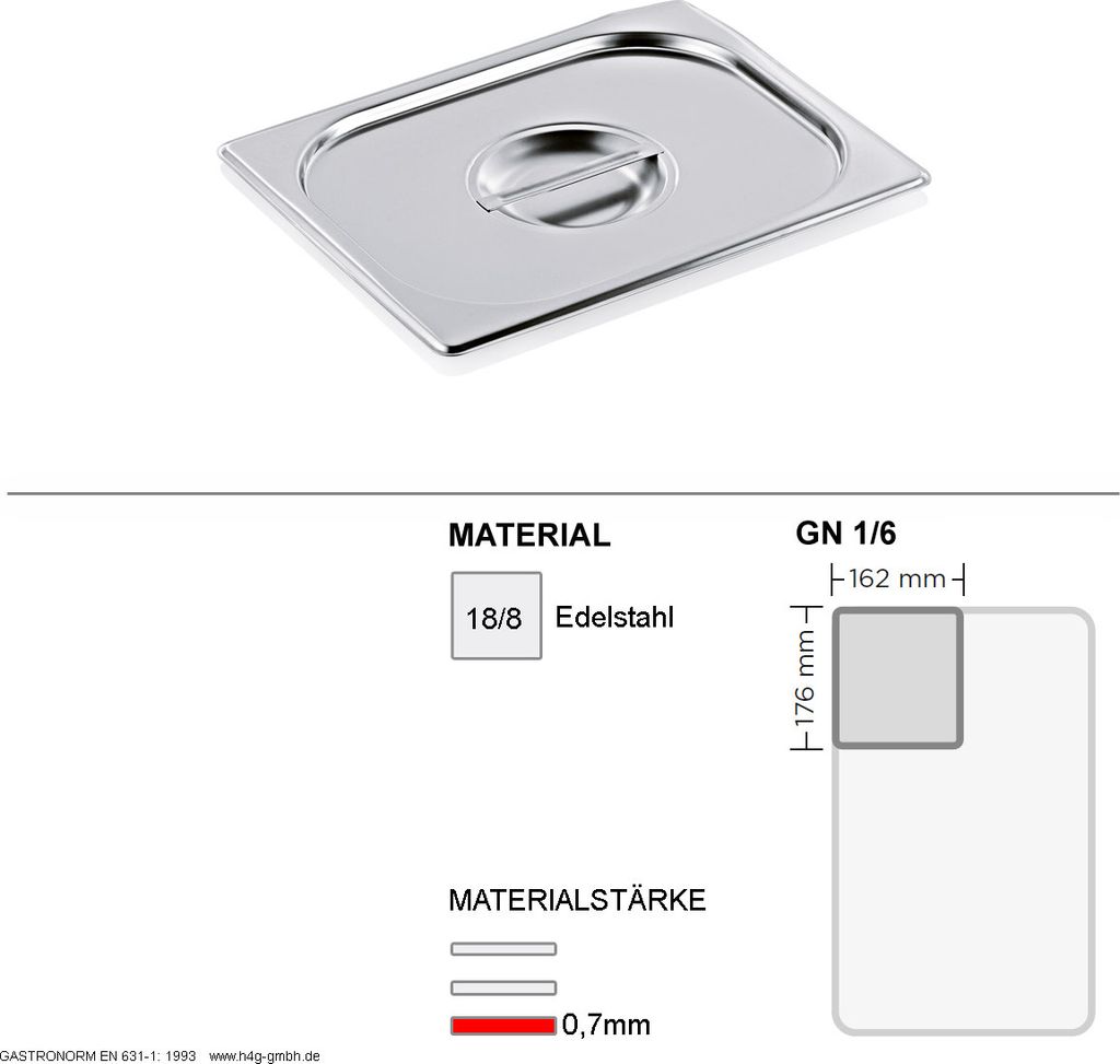 Gastronorm Deckel GN 1/6 - GN90 - 18/8 Edelstahl - 0,7mm