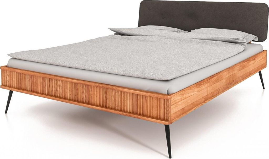 Bett Tula 2 aus Kernbuche massiv 180x200 cm mit Polsterkopfteil und Metallbeinen