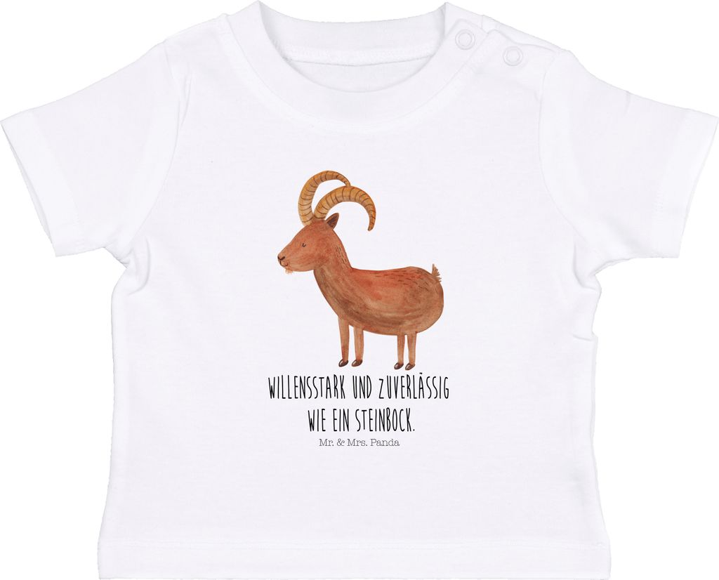 Mr. & Mrs. Panda T-Shirt Sternzeichen Steinbock 6. - 12. Monat - Weiß - Geschenk, Baby Baumwollshirt, Shirt, Kleinkind, Ziege, Steinböcke, Babys...