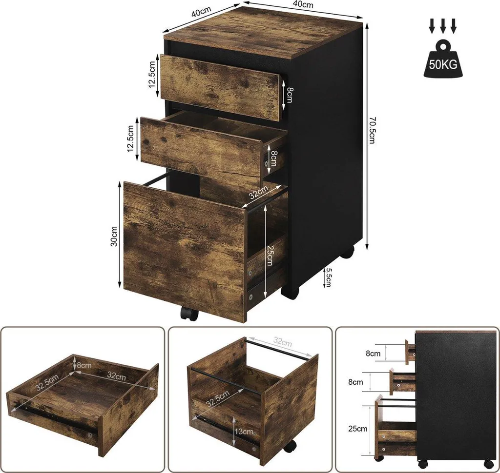 Mobiletto Ufficio Bolt Edge Marrone Scuro - Archivio Documenti 3 Cassetti - 3