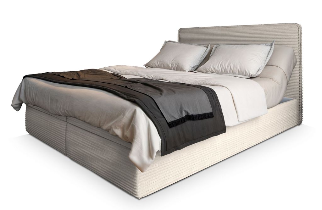 Masseno Boxspringbett ASTOR 140x200 cm Komplett-Set mit Bonell Matratze und Topper, Polsterbett mit Bettkästen -Creme, LINCOLN 03