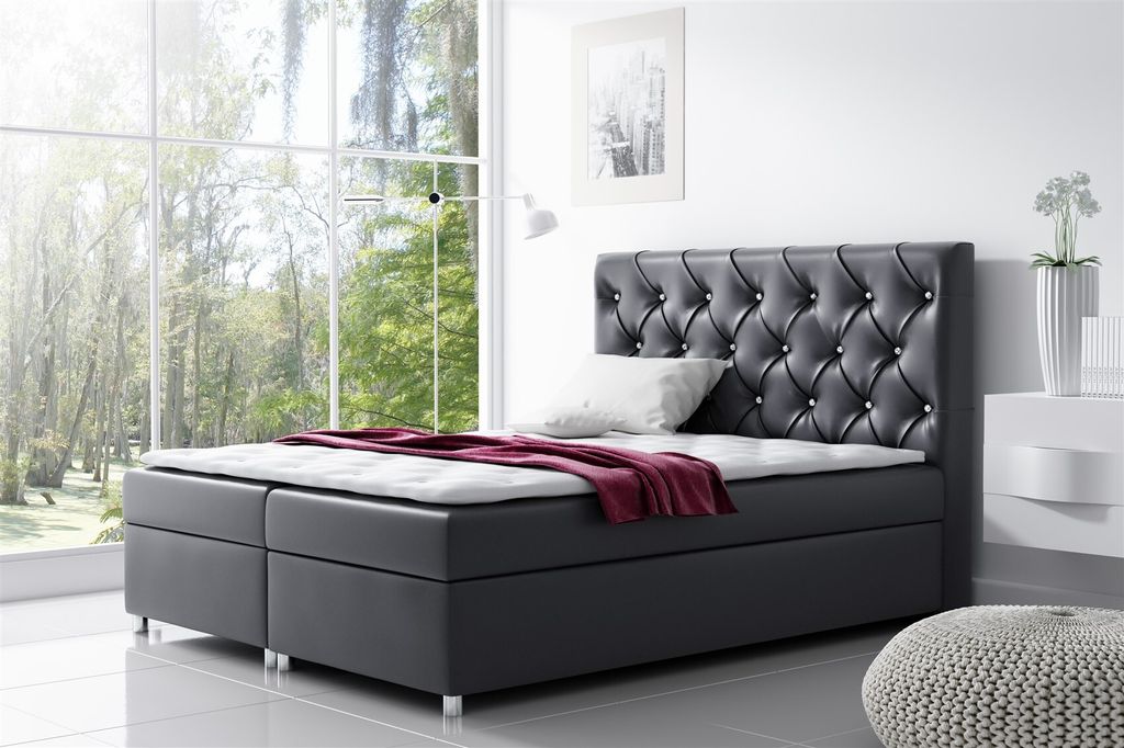 Boxspringbett Schlafzimmerbett DOLCE Kunstleder Schwarz 200x200cm