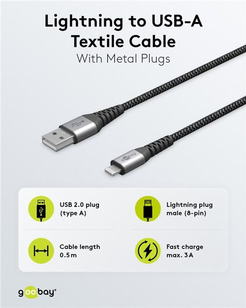 Goobay 49267 Cavo Lightning USB-A in tessuto con spine in Immagine del prodotto 
